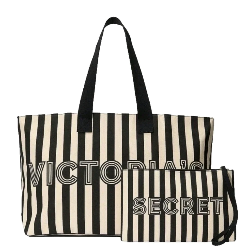 NWT Victoria's Secret Striped Tote with Victoria Secret Wristlet Limited Edition - Picture 1 of 3